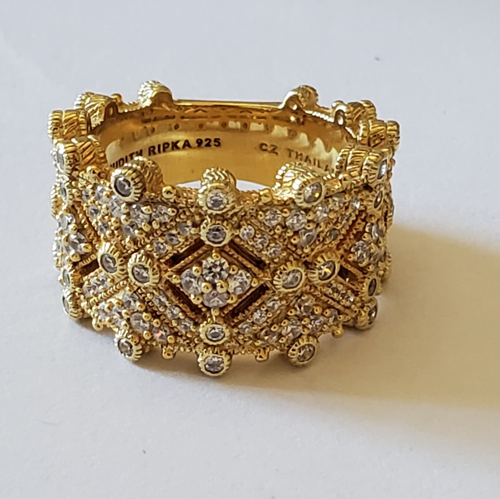 Judith Ripka Diamonique Wide-band Ring, Sz 7 - Picture 2 of 9